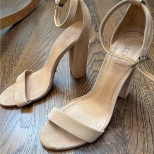 Schutz Enida Nude Block Heel, lightwood tan color sandal